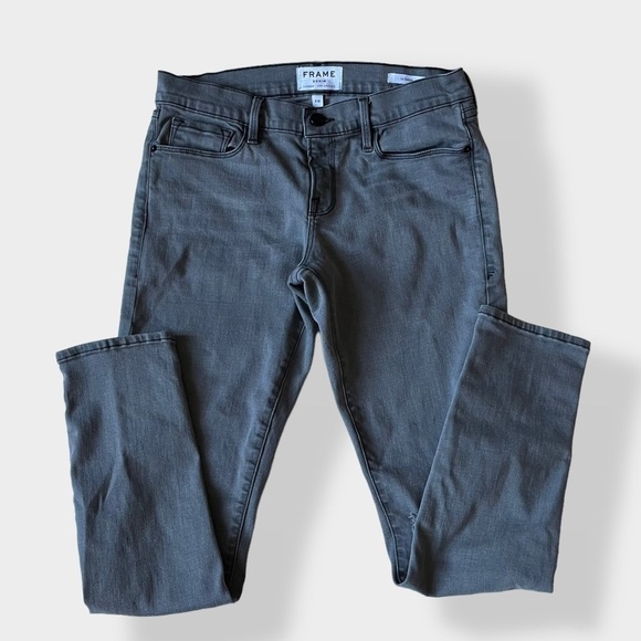 Frame Le Garcon Low to Mid Rise Skinny Jeans Gray Distressed Busted Knee Sz 26 - Picture 6 of 14